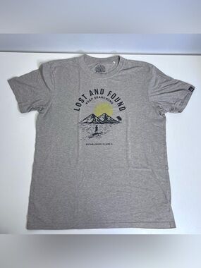 Prana Men's Gray 'Lost and Found' Graphic Tee with Yellow Sun - Size Large